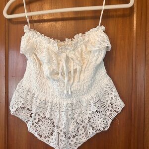 White Lace Crochet Strapless Top